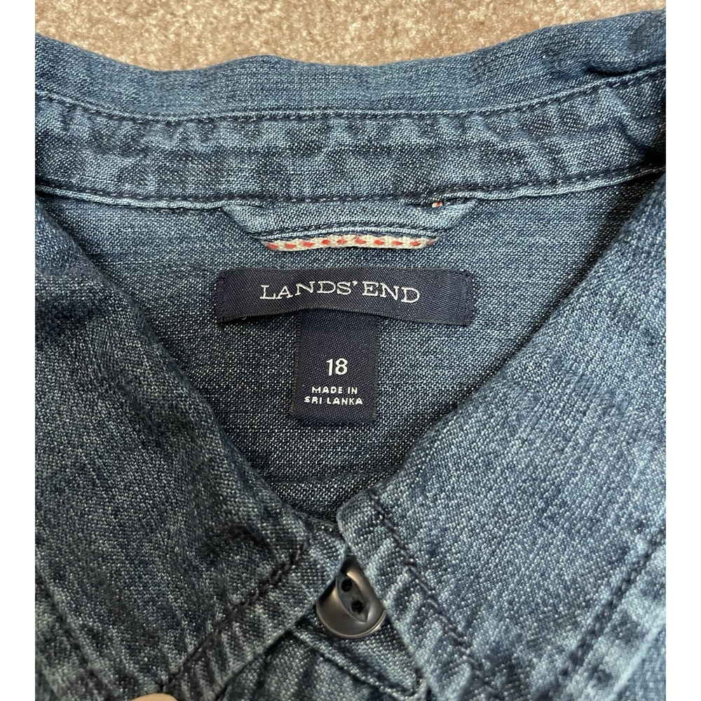 Lands' End Long Sleeve Button-Up Dark Blue Denim Shirt Cotton‎ Women's 18 - Picture 3 of 7